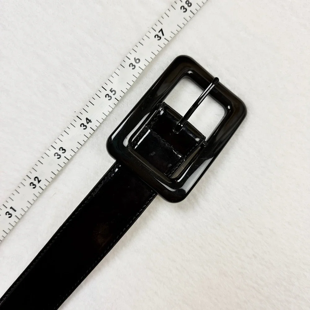 Y2K Glossy Black Wide Buckle Belt Chunky Wide Rectangle Sleek Retro Grunge